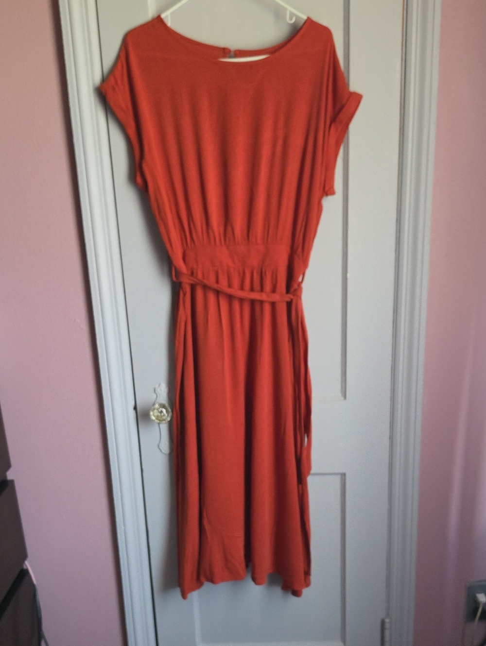 Women’s Rust Orange Belted Midi Dress